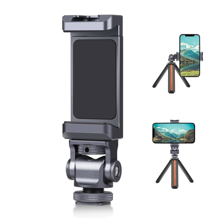 Aluminum Alloy Phone Clamp Holder Bracket with Cold Shoes for Tripod Heads (Black)