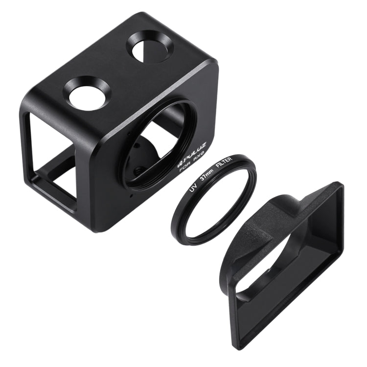 PULUZ Aluminum Alloy Protective Cage with 37mm UV Filter Lens and Sunshade Kit for Sony RX0 (Black)