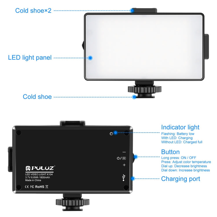 PULUZ 104 LED Video Light for Canon, Nikon, and DSLR Cameras