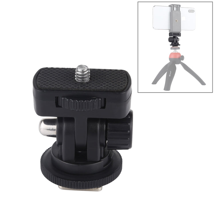 PULUZ 1/4 inch Screw Thread Cold Shoe Tripod Mount Adapter with 180-Degree Vertical Angle Adjustment