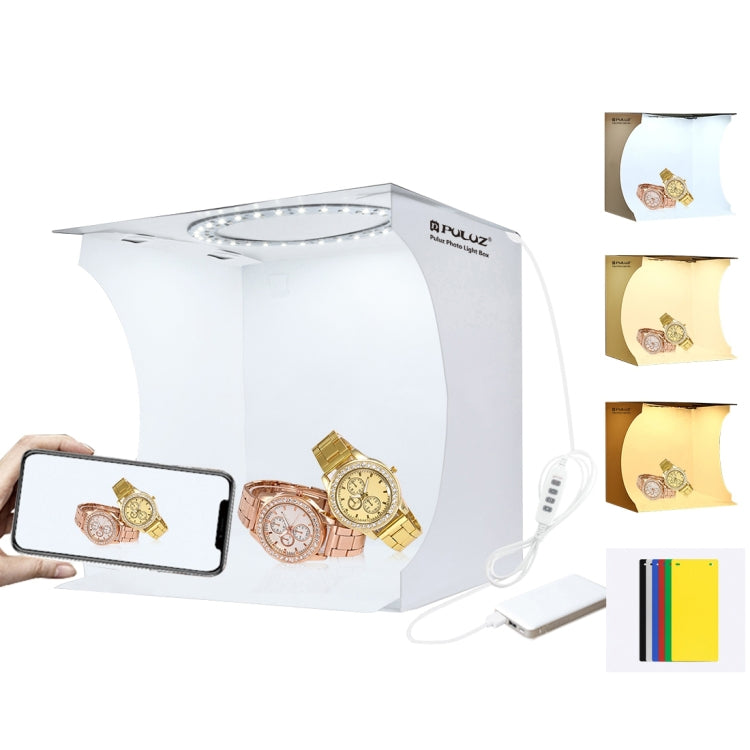 PULUZ 23cm Ring LED Panel Studio Photography Light Box Kit with 6 Backdrops