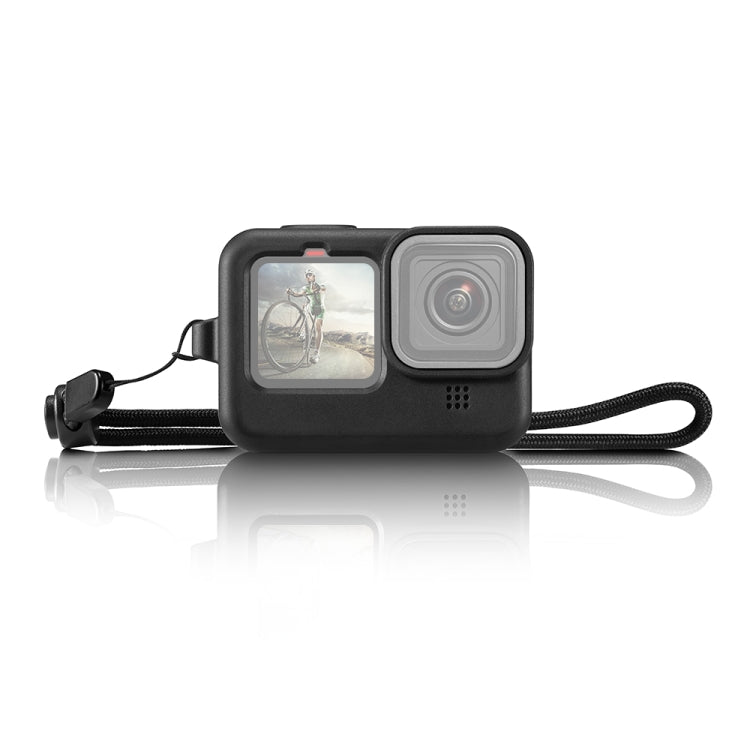 PULUZ Silicone Protective Case Cover with Wrist Strap & Lens Cover for GoPro Hero11/10/9 Black (Black)