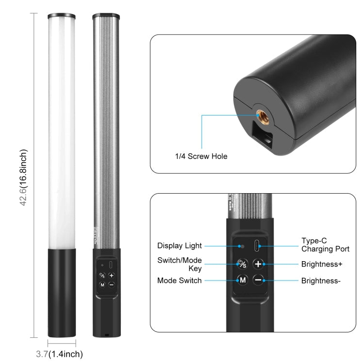 PULUZ Handheld LED Light with Customizable Color and Scene Modes