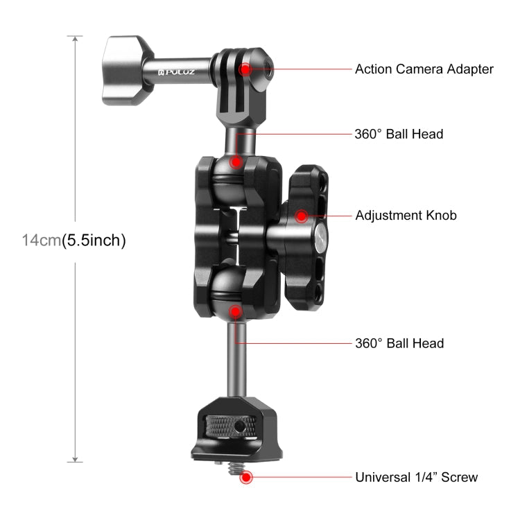 PULUZ Aluminum Alloy Magic Arm with Multi-Way Ball Mount (Black)