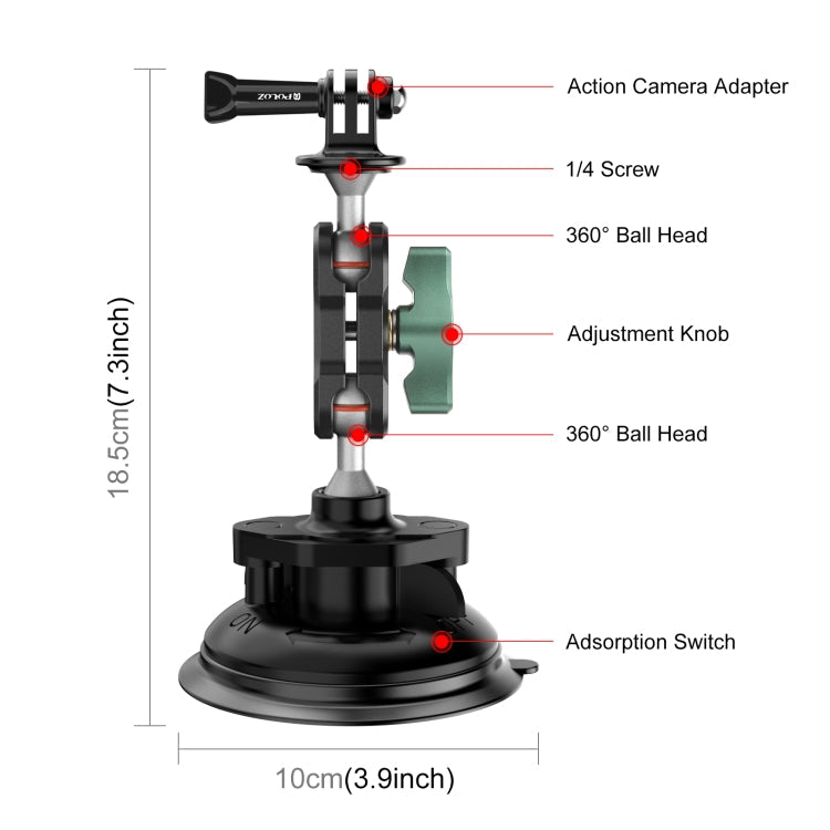 PULUZ Strong Suction Cup Magic Arm Mount (Black)