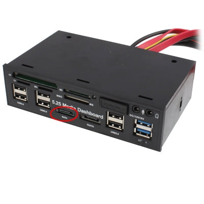 5.25 inch Media PC Dashboard with Card Reader, USB 3.0, USB 2.0, and SATA Connections