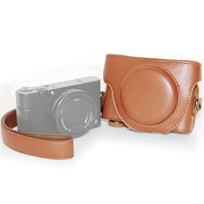 Stylish Brown PU Leather Camera Case Bag with Magnetic Snap Closure for Sony RX100 M3 / M4 / M5