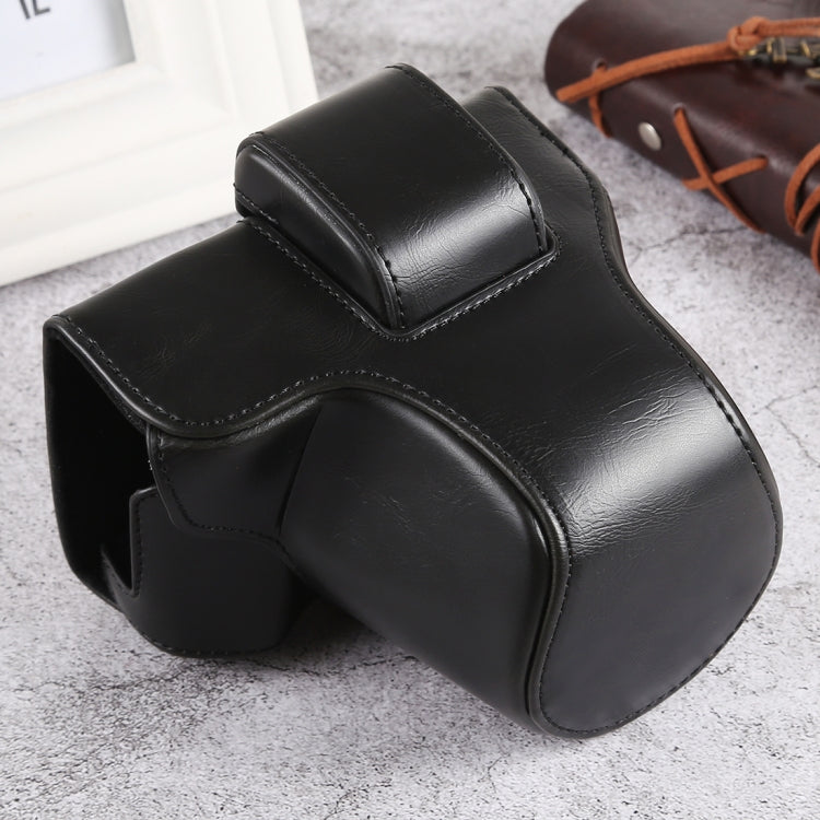 Leather Camera Case Bag with Strap for Olympus EM10 III (Black)