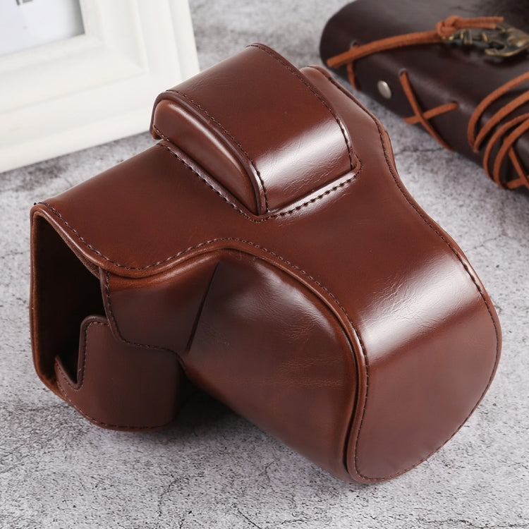 Oil Skin PU Leather Camera Case Bag with Strap for Olympus EM10 III (Coffee)