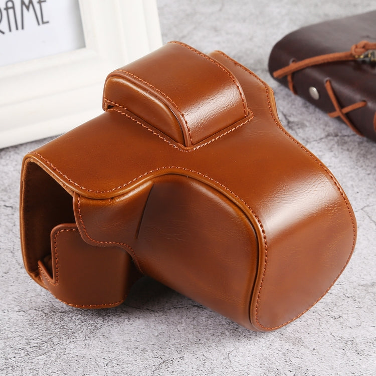 Oil Skin PU Leather Camera Full Body Case Bag with Strap for Olympus EM10 III(Brown) - Durable and Lightweight Camera Case for Olympus EM10 III