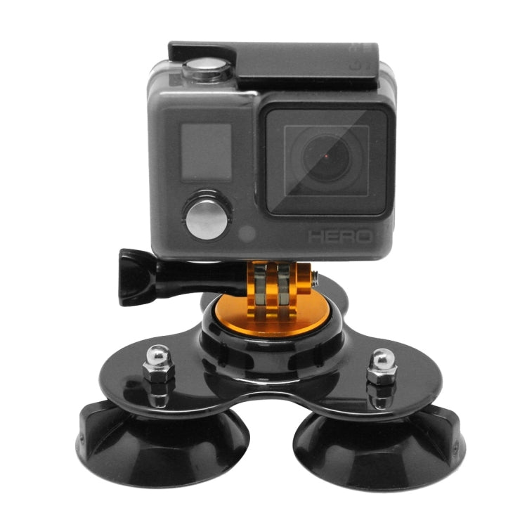 Triangle Direction Suction Cup Mount with Tripod, Handle Screw for GoPro and Other Action Cameras (Gold)