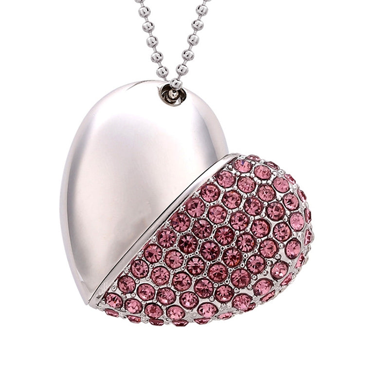 Heart-Shaped Diamond Jewelry USB Flash Drive for Valentine's Day Gift (16GB, Pink)