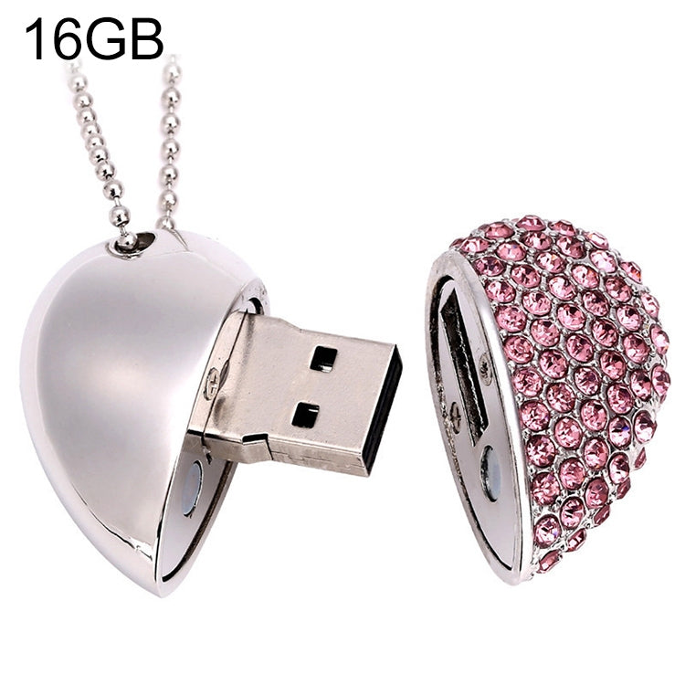 Heart-Shaped Diamond Jewelry USB Flash Drive for Valentine's Day Gift (16GB, Pink)