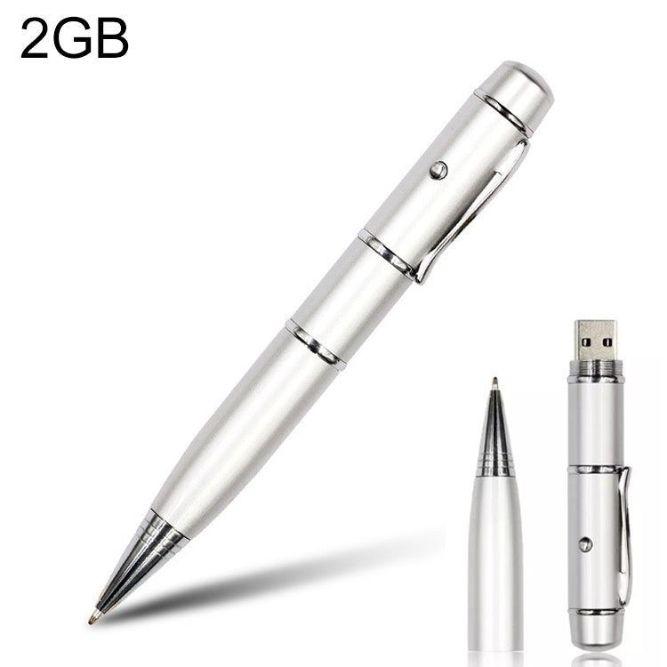 3-in-1 Silver Laser Pen Style USB Flash Disk (2GB)