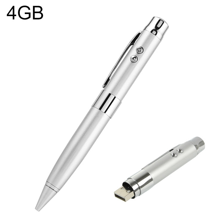 3-in-1 Silver Laser Pen USB Flash Drive (4GB)