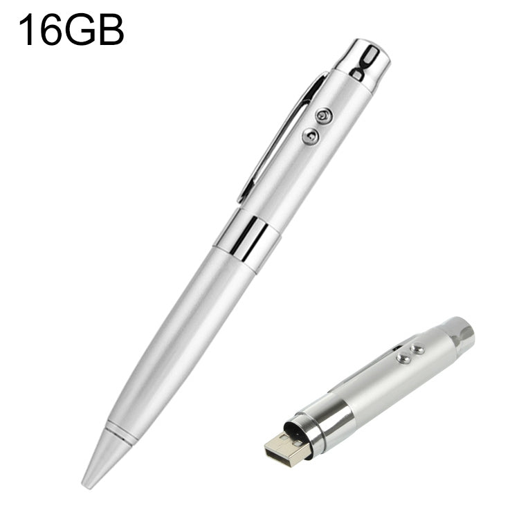 3-in-1 Laser Pen Style USB Flash Drive, Silver (16GB)