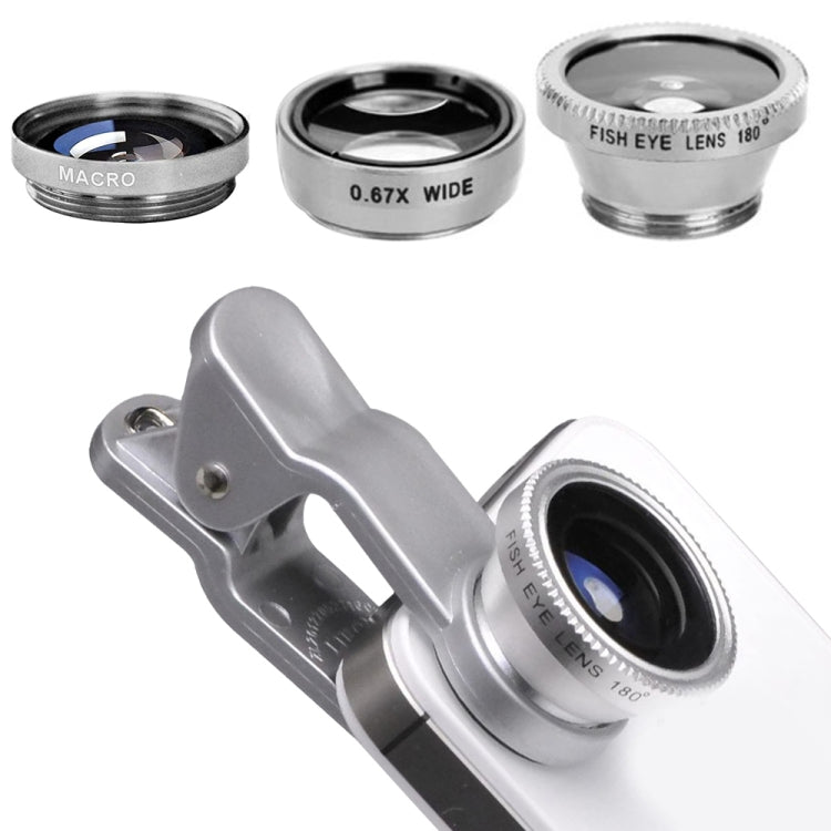 3-in-1 Photo Lens Kits for Smartphones (Silver)