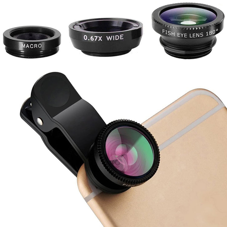 3 in 1 Photo Lens Kits for Smartphones, Black