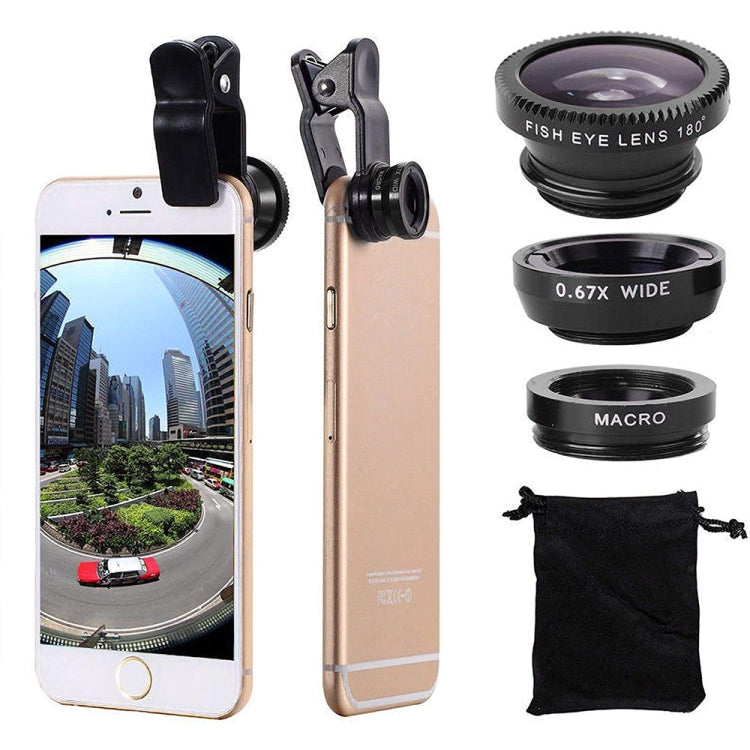 3 in 1 Photo Lens Kits for Smartphones, Black