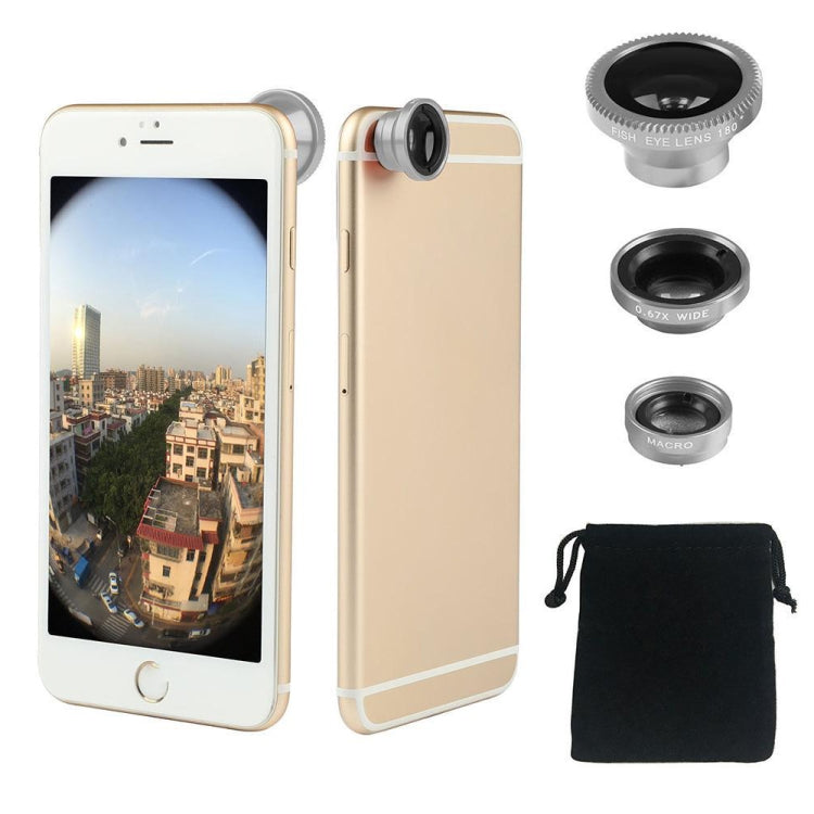 3-in-1 Photo Lens Kits for Smartphones (Silver)