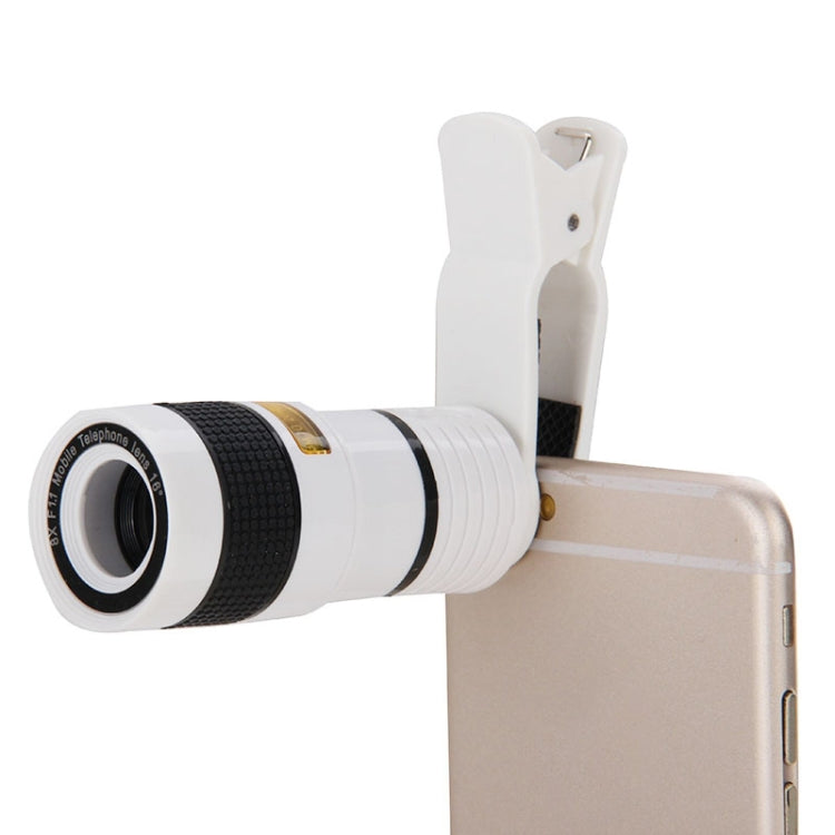 8X Zoom Telescope Lens for Mobile Phones with Clip (White)