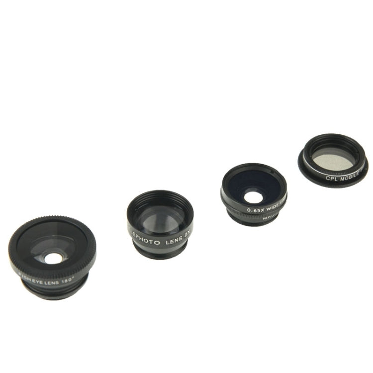 F-018 5 in 1 Universal Lens Kit for Smartphones With 180 Degree Fisheye, Macro, Wide, CPL, and 2X Telephoto Lenses