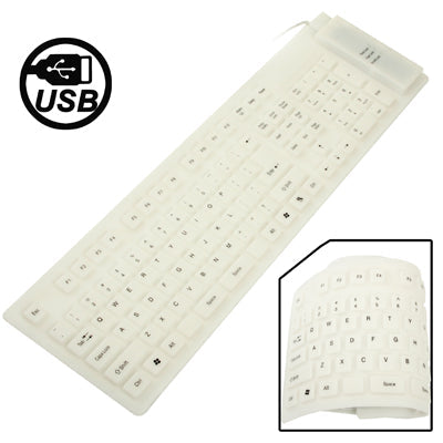 Waterproof Full-Sized Flexible Silicone Keyboard (White, 109 Keys)