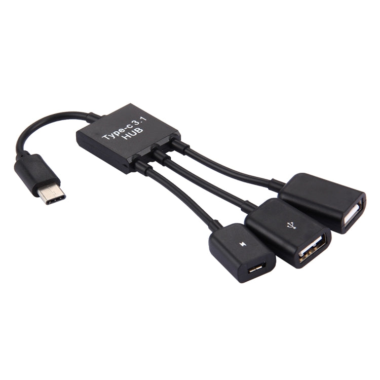 3-Port USB-C/Type-C 3.1 OTG Charge HUB Cable (17.8cm) - Black