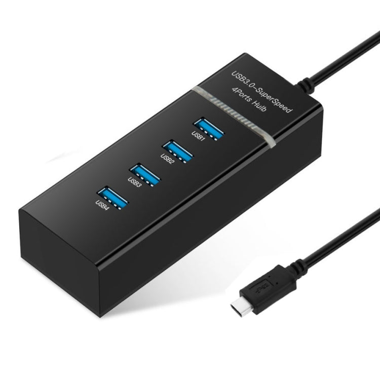 USB-C 3.1 Male to 4-Port USB 3.0 Adapter Hub - Black
