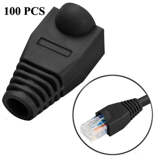 RJ45 Network Cable Boots Cap Cover, Black (100 Pieces)