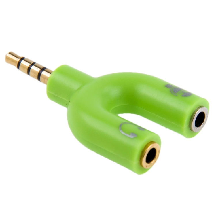 Green 3.5mm Stereo Male to Headphone & Mic Female Splitter Adapter