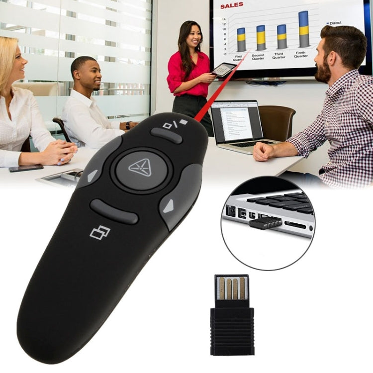 Wireless Multimedia Presenter with Red Laser Pointer and 15-Meter Control Range (Black)