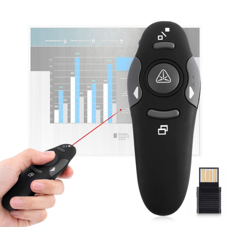 Wireless Multimedia Presenter with Red Laser Pointer and 15-Meter Control Range (Black)