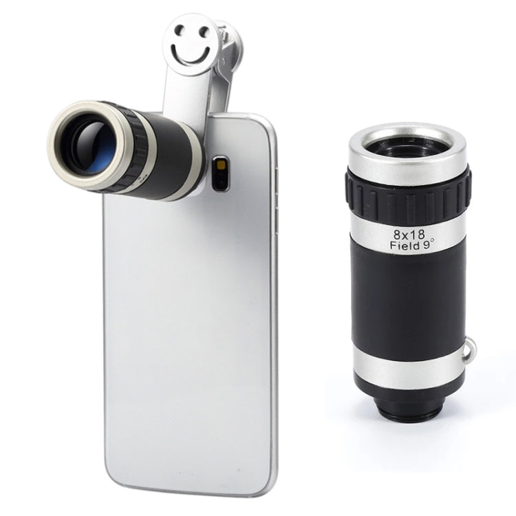 8x Zoom Telescope Telephoto Camera Lens with Smile Clip - Silver