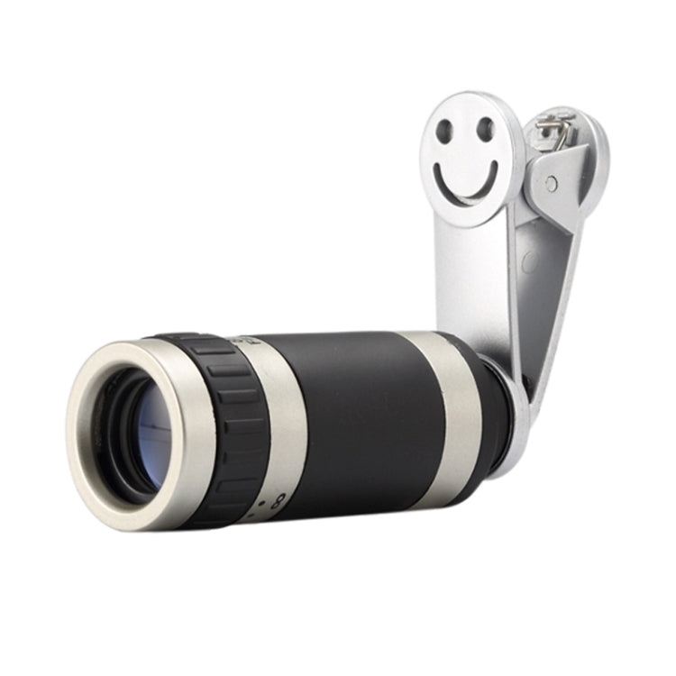 8x Zoom Telescope Telephoto Camera Lens with Smile Clip - Silver