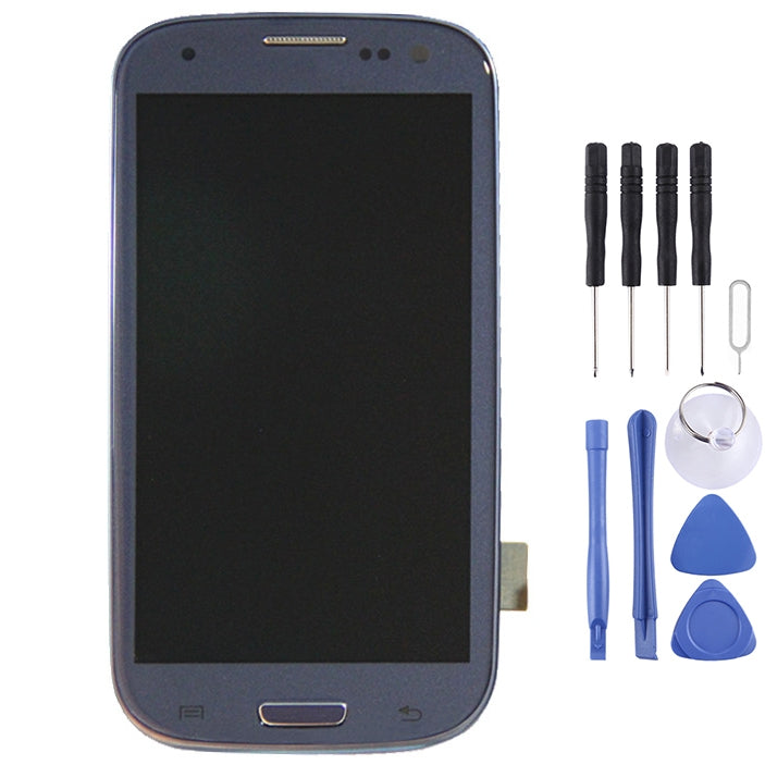 Original LCD Display + Touch Panel with Frame for Galaxy SIII LTE / i9305 in Blue - Replacement Screen for Samsung Galaxy SIII LTE / i9305