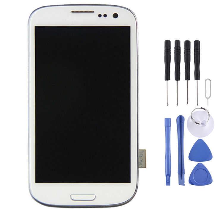 White LCD Display + Touch Panel with Frame for Samsung Galaxy SIII LTE / i9305
