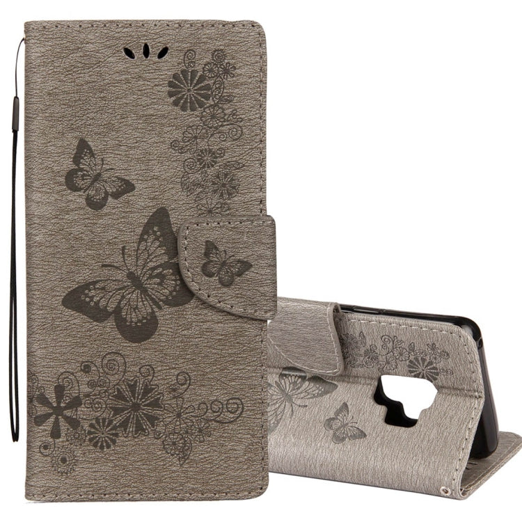 Embossed Flower Vintage Leather Wallet Case for Galaxy S9 (Grey)