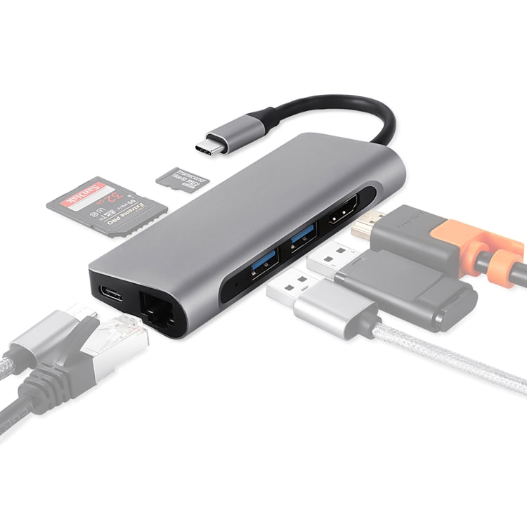 TY-02 7-in-1 USB-C Multi-port HUB Adapter for MacBook Pro (Silver) with HDMI, Ethernet, and SD/TF Card Reader