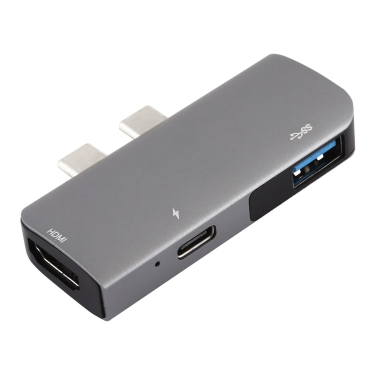 Double USB-C Multifunctional Extension HUB Adapter with PD Port, USB 3.0, and HDMI Outputs