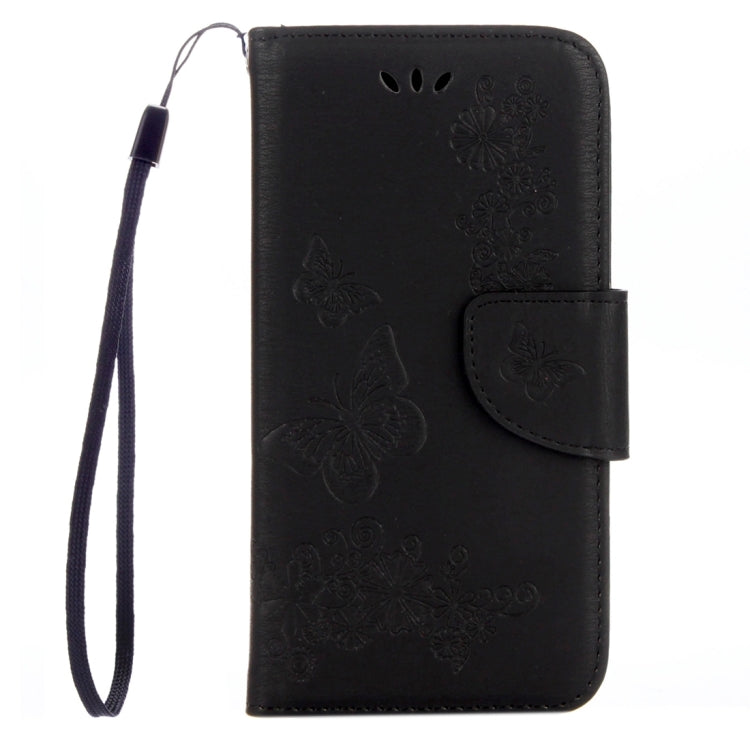 Galaxy A7 (2017) / A720 Embossed Butterfly Design Leather Case with Card Slots and Lanyard (Black)