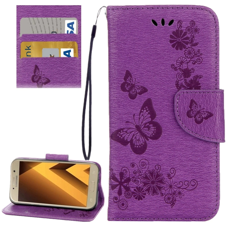 Butterfly Embossed Leather Flip Case for Samsung Galaxy A7 (2017) - Purple