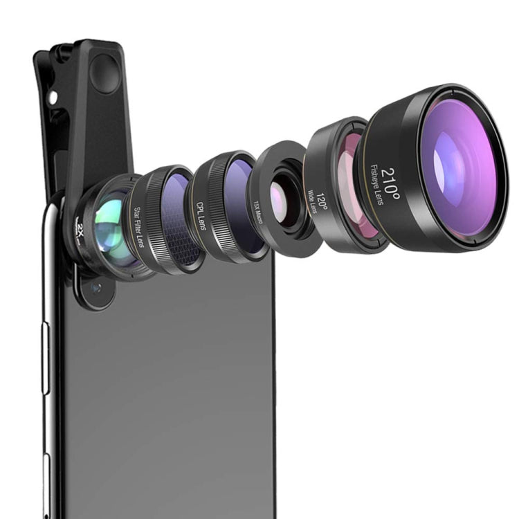 6 in 1 Universal External Lens Kit for Smartphones: Fisheye, Wide-Angle, Macro, CPL, Star Filter, Zoom Lens
