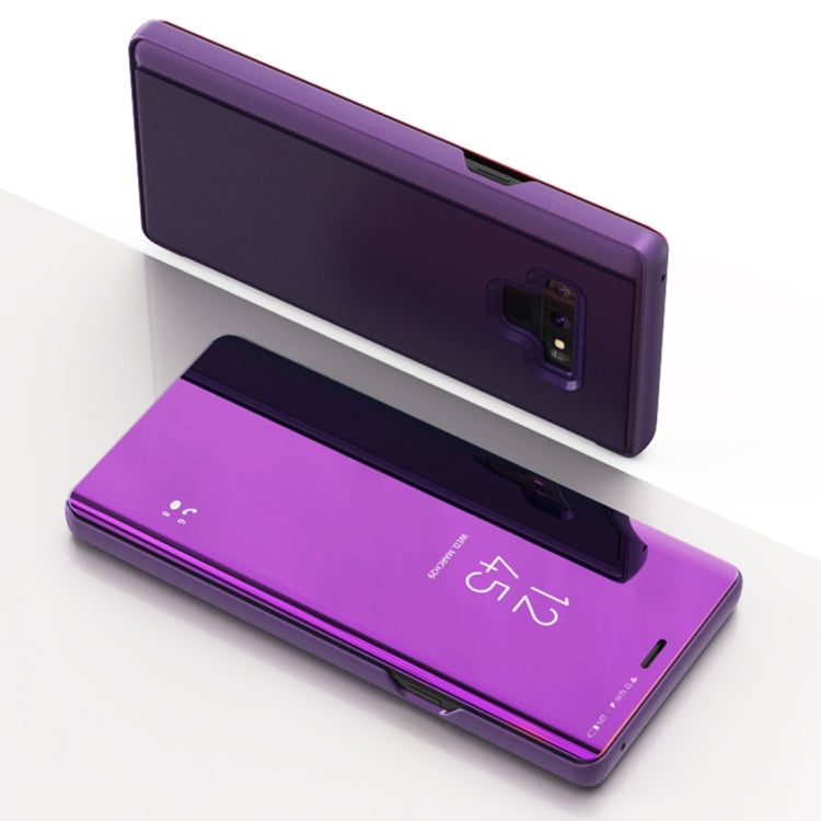 Purple Mirror Clear View Horizontal Flip PU Leather Case for Galaxy Note 9 with Holder
