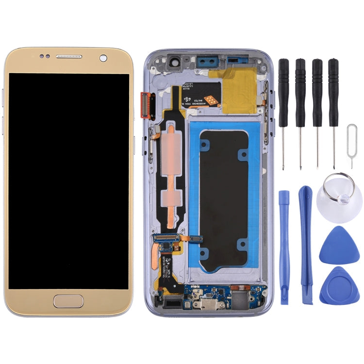 Complete Full Assembly LCD Screen and Digitizer with Frame for Galaxy S7 / G930V in Gold
