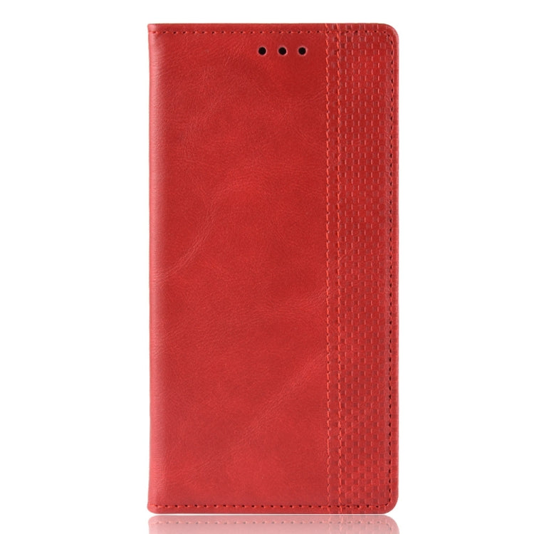 Rust Red Magnetic Buckle Retro Crazy Horse Texture Flip Leather Case for Galaxy A70 with Holder & Card Slots & Photo Frame