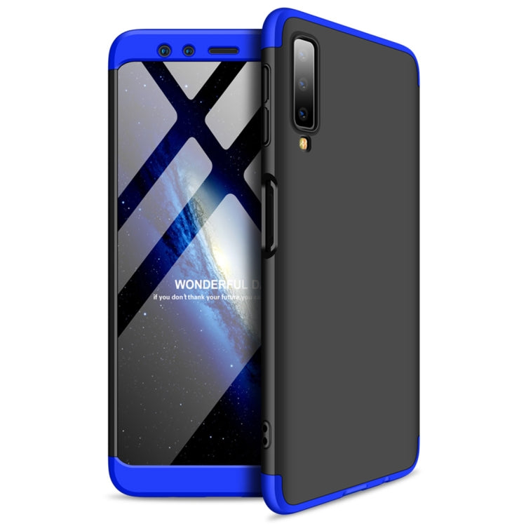 GKK Three Stage Splicing Full Coverage PC Case for Samsung Galaxy A7 (2018) - Black Blue