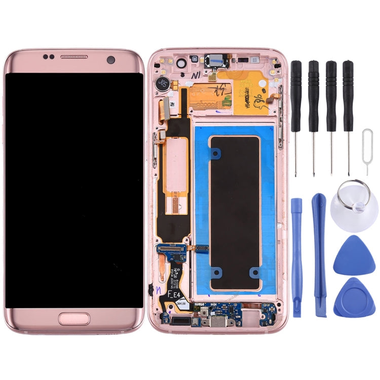 Pink LCD Screen and Digitizer Full Assembly for Galaxy S7 Edge/G935F with Frame & Button Replacements