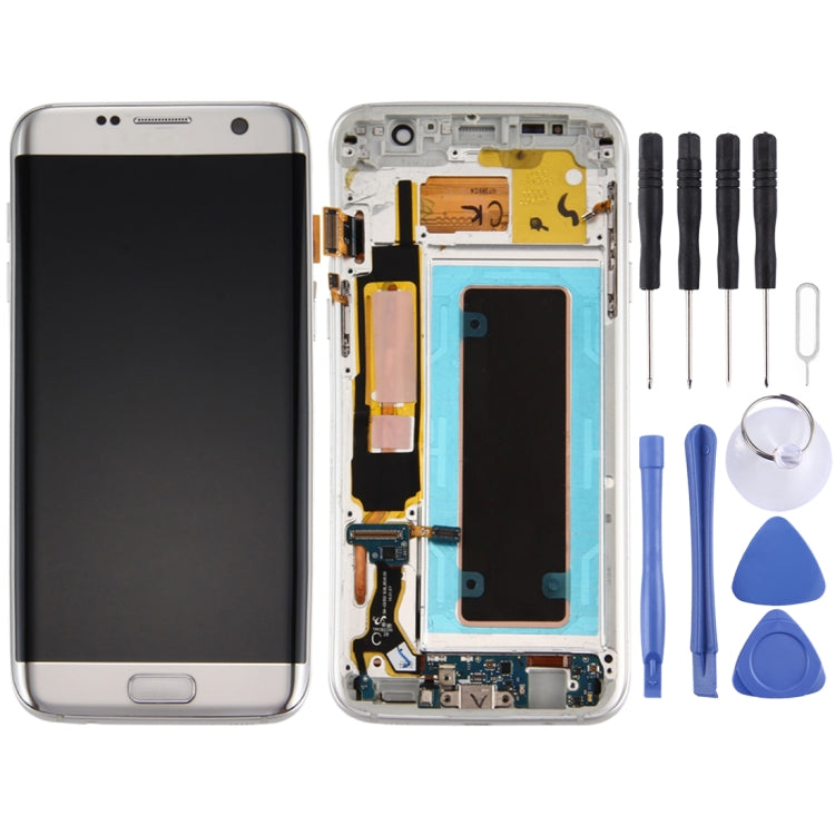 Samsung Galaxy S7 Edge LCD Screen and Digitizer Full Assembly with Frame & Charging Port Board & Volume Button & Power Button - Silver