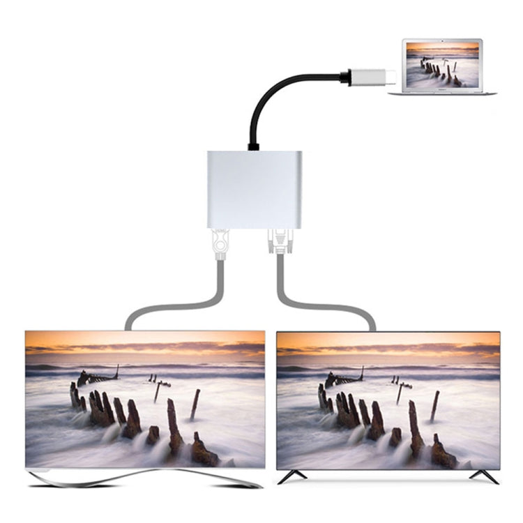 USB-C and Type-C to HDMI+VGA HUB Docking Station with Dual Interface